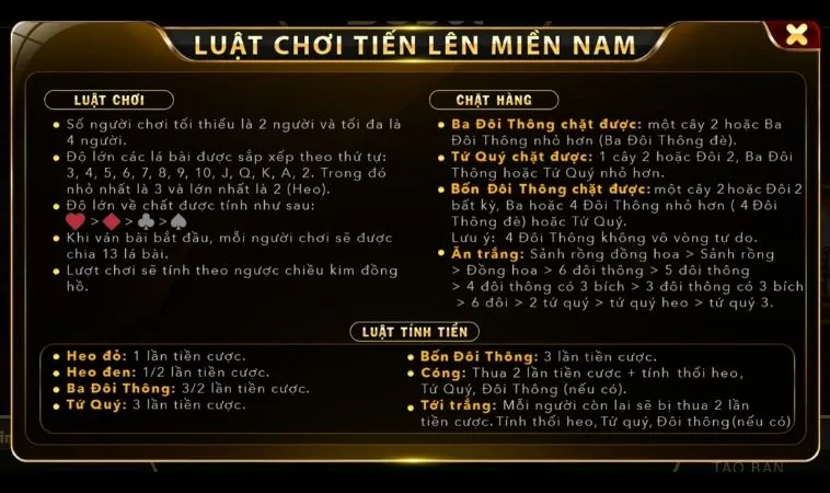 Luật chơi Tiến Lên Miền Nam Tại GO88