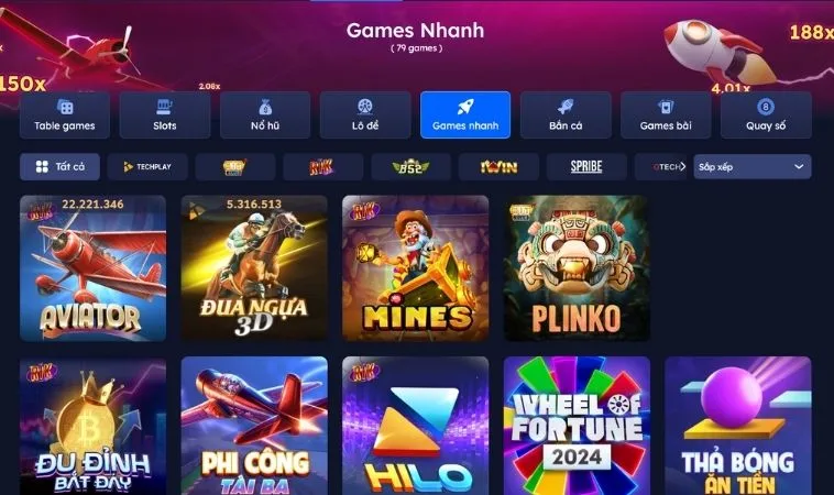 Đa dạng các nhà cung cấp game nhanh chất lượng tại Go88