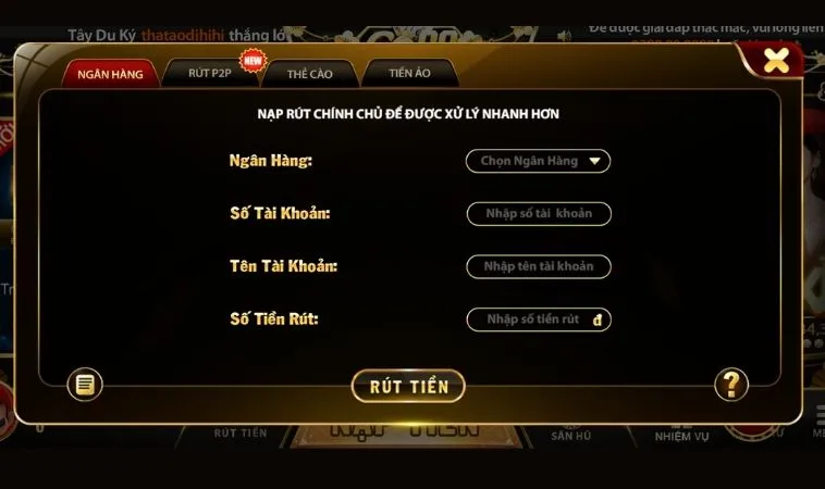 Giao diện chơi rút tiền GO88 