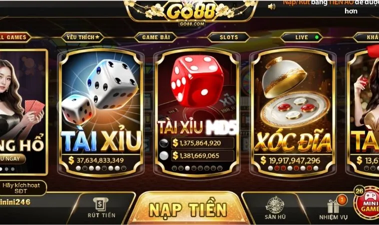 Giao diện trang chủ cổng game Go88