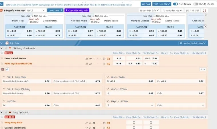 Bảng kèo cá cược bóng rổ GO88 hấp dẫn